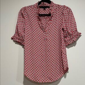 Ann Taylor Red and White Geometric Blouse
